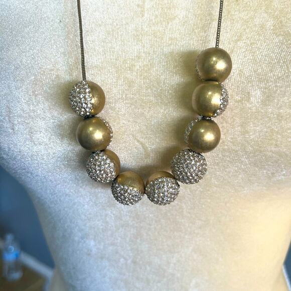 Madewell 1937 Gold Tone Long Necklace with Rhinestone Large Gold Tone Beads - Picture 3 of 4